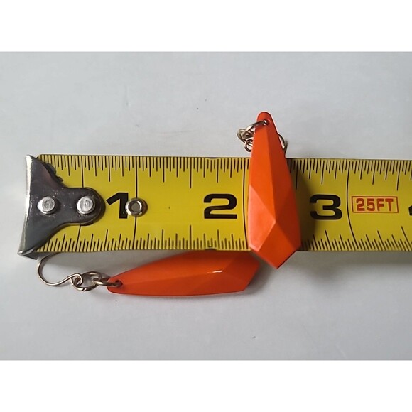 Orange And Gold Tone Metal Dangling Pierced Earrings Vintage Costume Jewelry - Picture 9 of 10